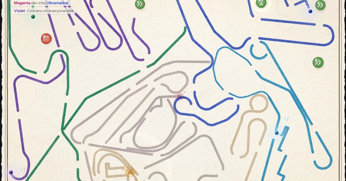 Coloured ink lines winding across watercolour paper in Izivo