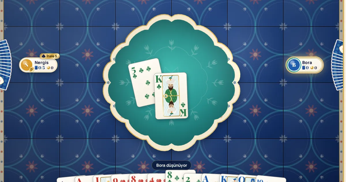 A trick being played on a table of İznik tiles in Kozivo, with the hand below